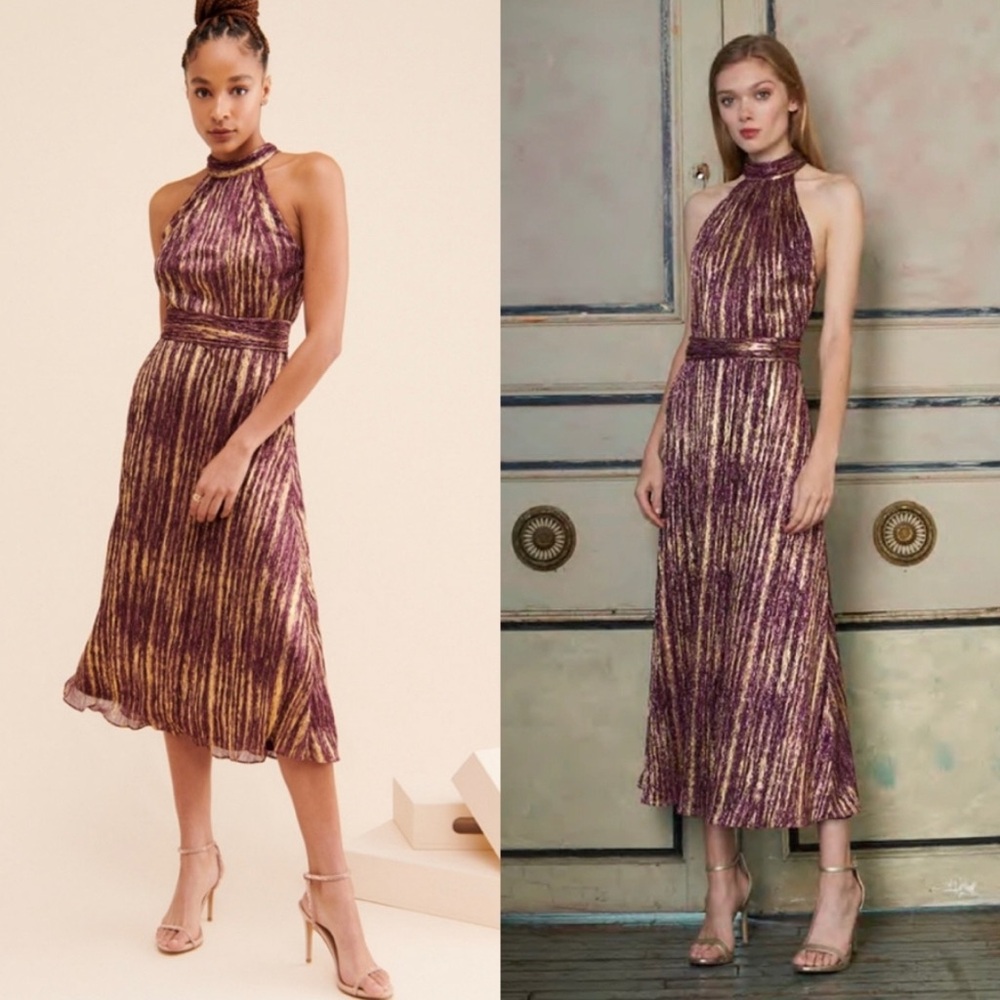 ML Monique Lhuiller Berry Metallic Midi Dress $445